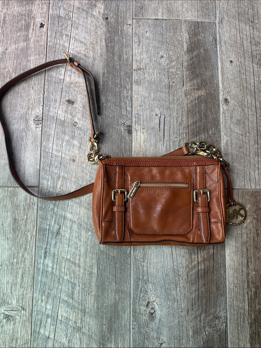 Michael Kors Cognac Leather Crossbody with Gold Hardware